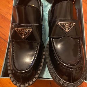 Prada loafers silver triangle